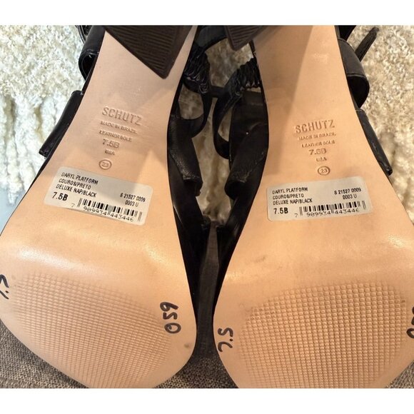 SCHUTZ 7.5 DARYL PLATFORM Deluxe Napa Black Caged Pointed Toe Heel Sandal - Picture 12 of 12